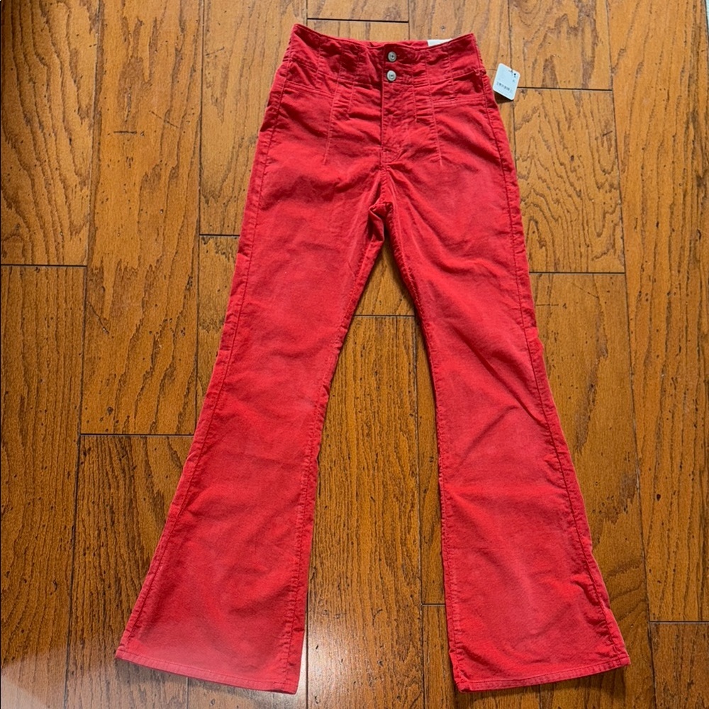We The Free Jayde Red Flare Wide Leg Corduroy Pants